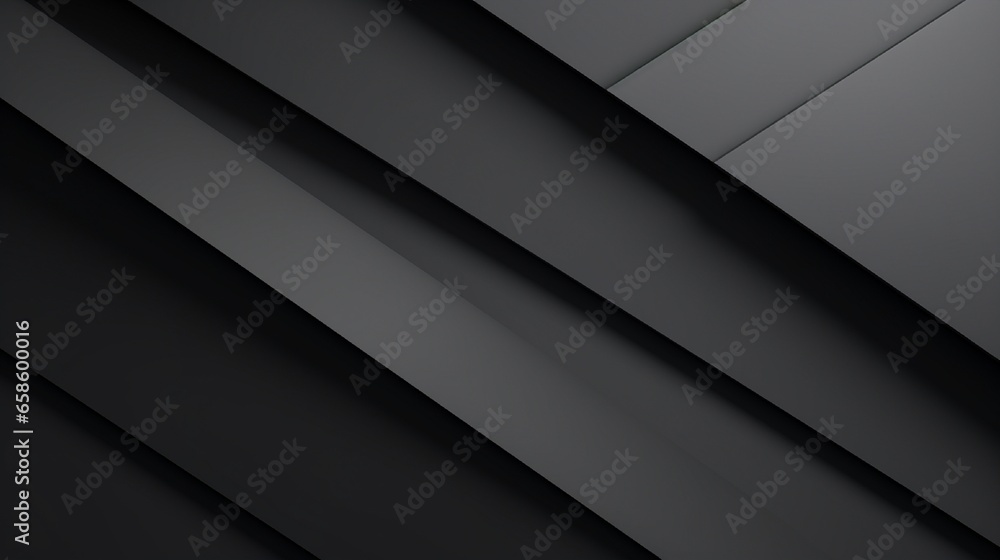 Modern black white abstract background. Minimal. Gradient. Dark grey banner with geometric shapes, lines, stripes, triangles. Design. Futuristic. Cut paper or metal effect. Origami, mosaic, geometry