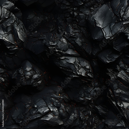 Seamless luxurious rough raw black lava rock background texture. Tileable natural dragon stone or obsidian cave wall repeat pattern. Luxury concept wallpaper backdrop. Generative AI