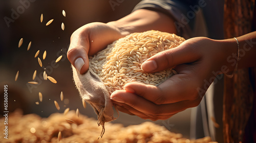 hands holding grains of rice 