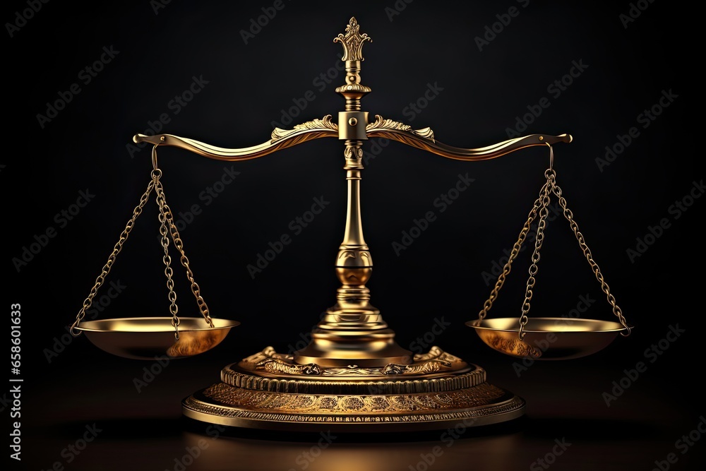 gold justice scales on black background gold justice scales on black background