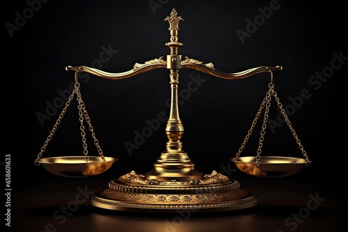 gold justice scales on black background