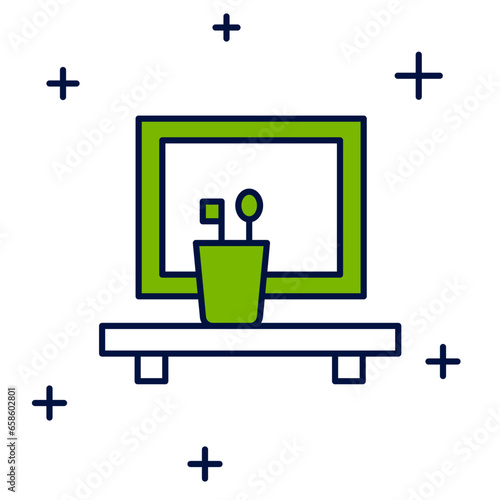 Filled outline Washbasin mirror icon isolated on white background. Bathroom interior with a mirror. Vector