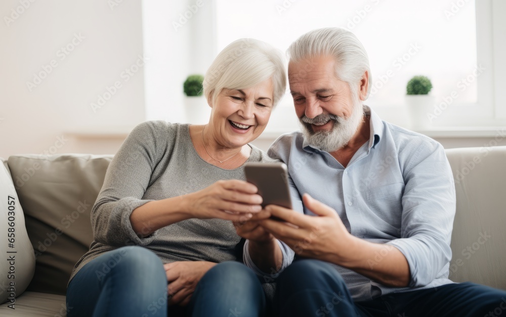 Middle-aged couple sitting together and using smartphones. Middle-aged couple sitting together and using smartphones.