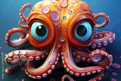Cute Cartoon Octopus Character in the deep blue sea, sea life concept. 