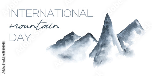 International Mountain Day poster design. Watercolor illustration card.