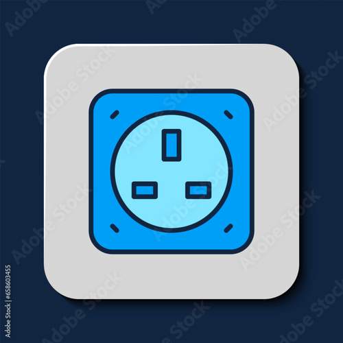 Filled outline Electrical outlet icon isolated on blue background. Power socket. Rosette symbol. Vector