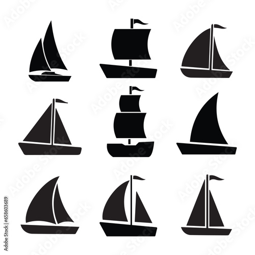 set of sailing ships vector black and white