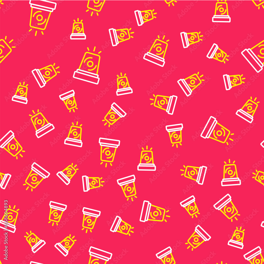 Line Flasher siren icon isolated seamless pattern on red background. Emergency flashing siren. Vector Line Flasher siren icon isolated seamless pattern on red background. Emergency flashing siren. Vector