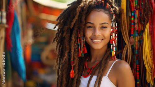 Hairstyle women's afro braids smile © Valeriia