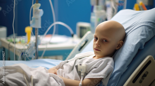 Cancer-stricken child finding support in a modern clinic setting.