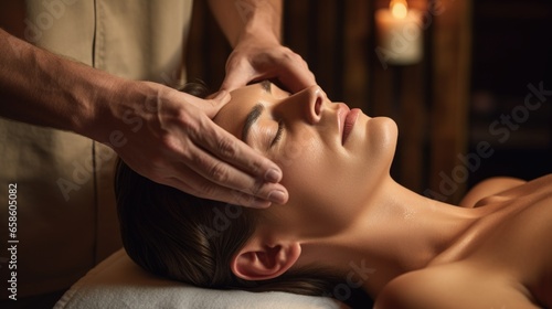 Serene lady indulges in a soothing spa facial treatment