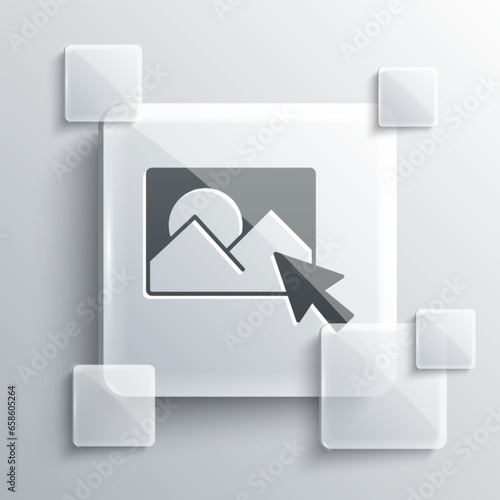 Grey Photo retouching icon isolated on grey background. Photographer, photography, retouch icon. Square glass panels. Vector