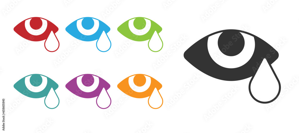Black Tear cry eye icon isolated on white background. Set icons colorful. Vector Black Tear cry eye icon isolated on white background. Set icons colorful. Vector