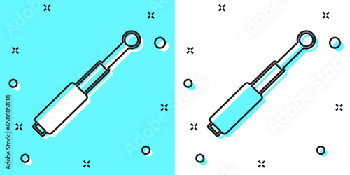 Black line Telescopic baton icon isolated on green and white background. Random dynamic shapes. Vector