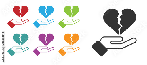 Black Broken heart or divorce icon isolated on white background. Love symbol. Valentines day. Set icons colorful. Vector