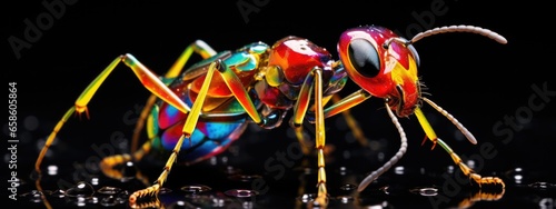 Painted colorful ant animal, they show off in beautiful colors. isolated black background. Pattern for t-shirt printing, Generative AI photo