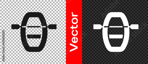 Black Boat with oars icon isolated on transparent background. Water sports, extreme sports, holiday, vacation, team building. Vector