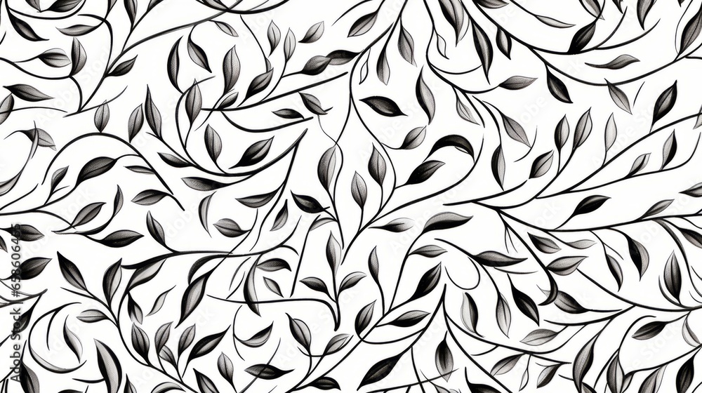 Obraz premium Black and white seamless floral pattern, Generative AI