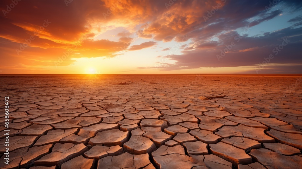 Cracked earth in the desert, Severe drought, Climate change, Biodivesity loss, Generative AI Cracked earth in the desert, Severe drought, Climate change, Biodivesity loss, Generative AI
