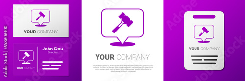 Logotype Auction hammer icon isolated on white background. Gavel - hammer of judge or auctioneer. Bidding process, deal done. Auction bidding. Logo design template element. Vector