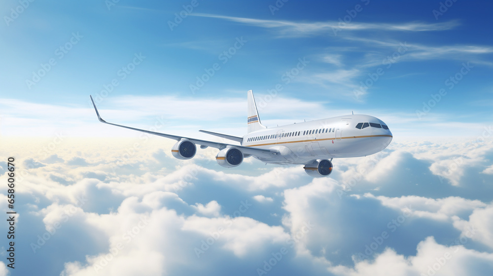 Obraz premium passenger jet plane flying over the clouds