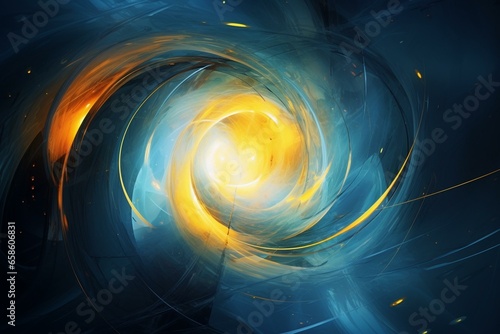 Abstract circular background with blue and yellow colors. Generative AI