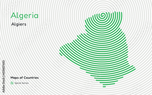 Creative map of Algeria. Political map. Capital Algiers. African set. World Countries vector maps series. Spiral fingerprint series

