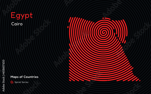 Creative map of Egypt. Political map. Capital Cairo. World Countries vector maps series. Spiral fingerprint series

