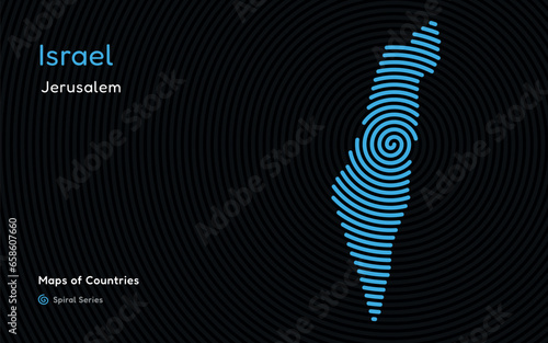 Israel map vector with Jerusalem, spiral fingerprint style