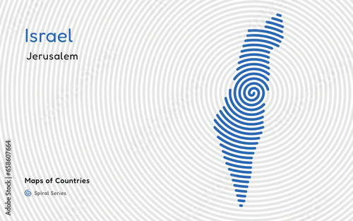 Creative map of Israel. Political map. Capital  Jerusalem. World Countries vector maps series. Spiral fingerprint series

