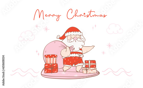 Photography Cute summer christmas santa claus surfing with gifts