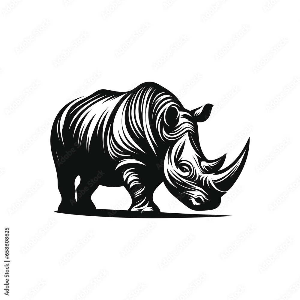 Rhinoceros vector silhouette illustration design template black and white background