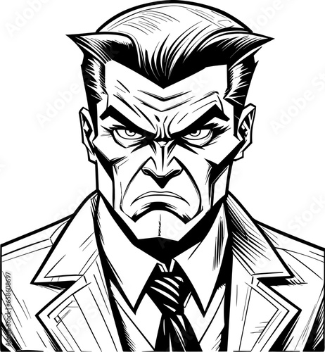 Vector portrait of an angry man in a line art style. Hand-drawn illustration. EPS-10
