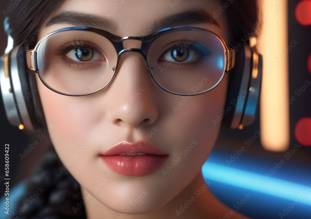 Innovative businesswoman uses VR glasses to navigate the virtual realm of modern technology. Innovative businesswoman uses VR glasses to navigate the virtual realm of modern technology.