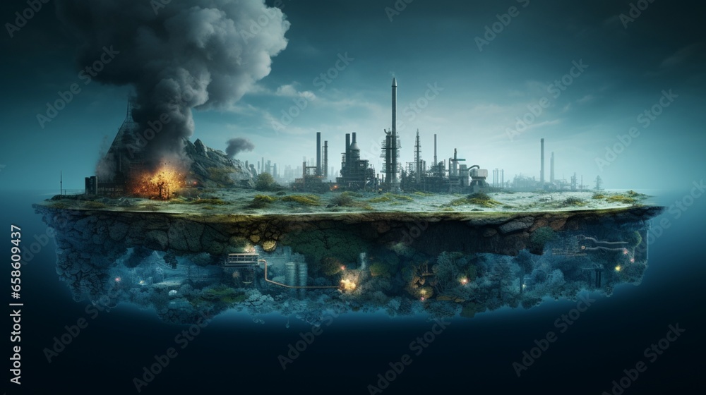 an artwork displaying the impact of thermal pollution on aquatic environments. 