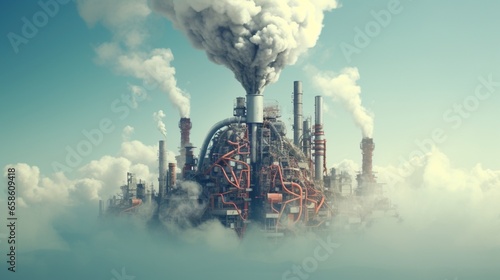 an artwork depicting the consequences of air pollution on respiratory health. 