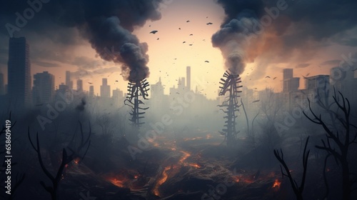 an artwork depicting the consequences of air pollution on respiratory health. 