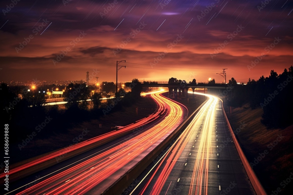 night traffic on highway. Generative AI