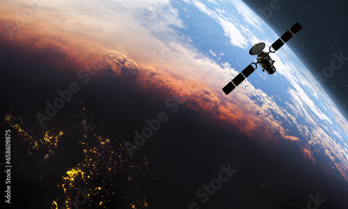 Fototapeta Naklejka Na Ścianę i Meble -  Satellite in  Space, and earth,3D illustration. Elements of this image furnished by NASA.