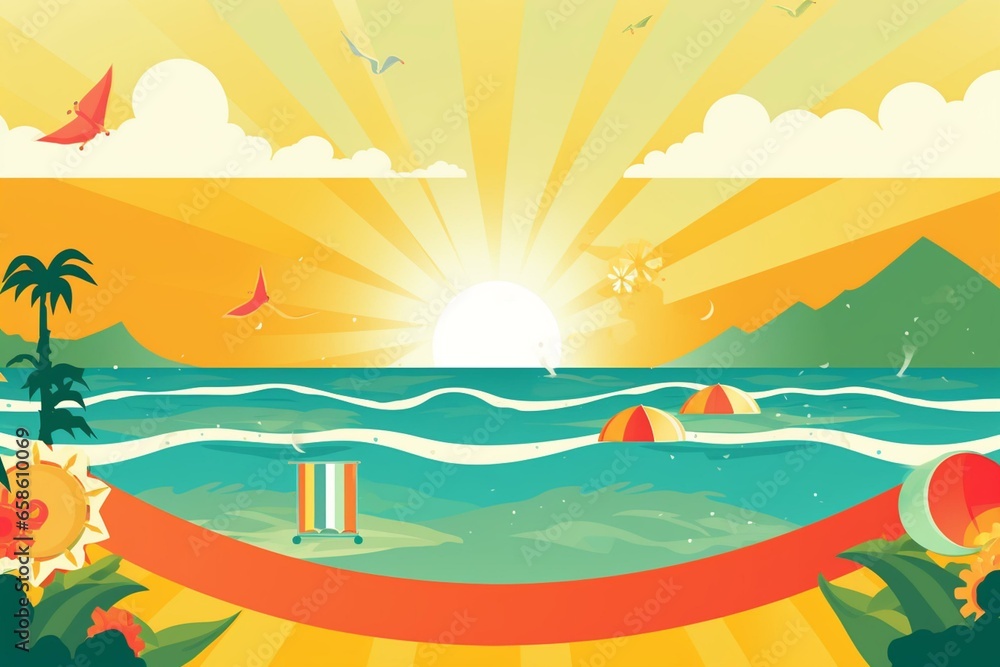 A vibrant banner design depicting a summer vacation theme. Generative AI
