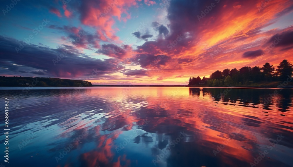 
landscape with lake and beautiful sunrise