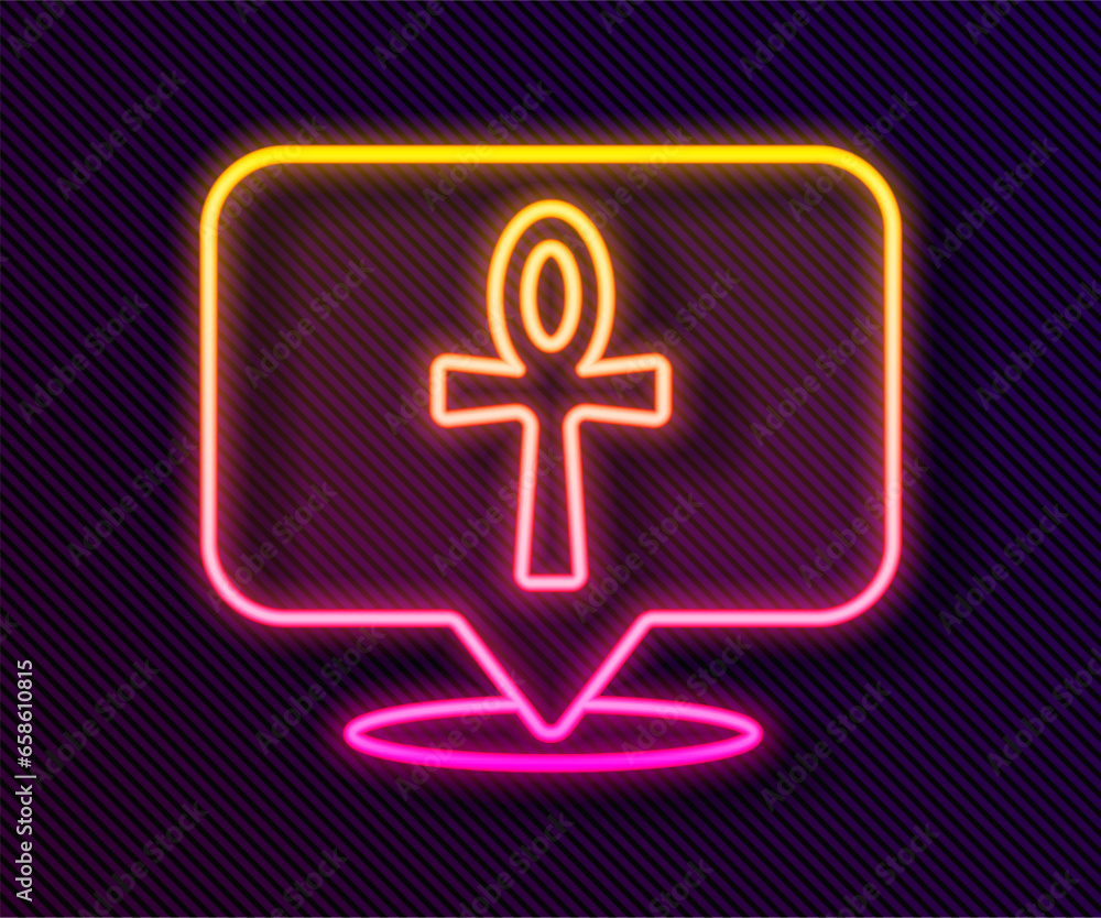 Glowing neon line Cross ankh icon isolated on black background. Egyptian word for life or symbol of immortality. Vector Glowing neon line Cross ankh icon isolated on black background. Egyptian word for life or symbol of immortality. Vector
