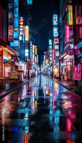 Bright Tokyo Street at Night. Generative ai photo