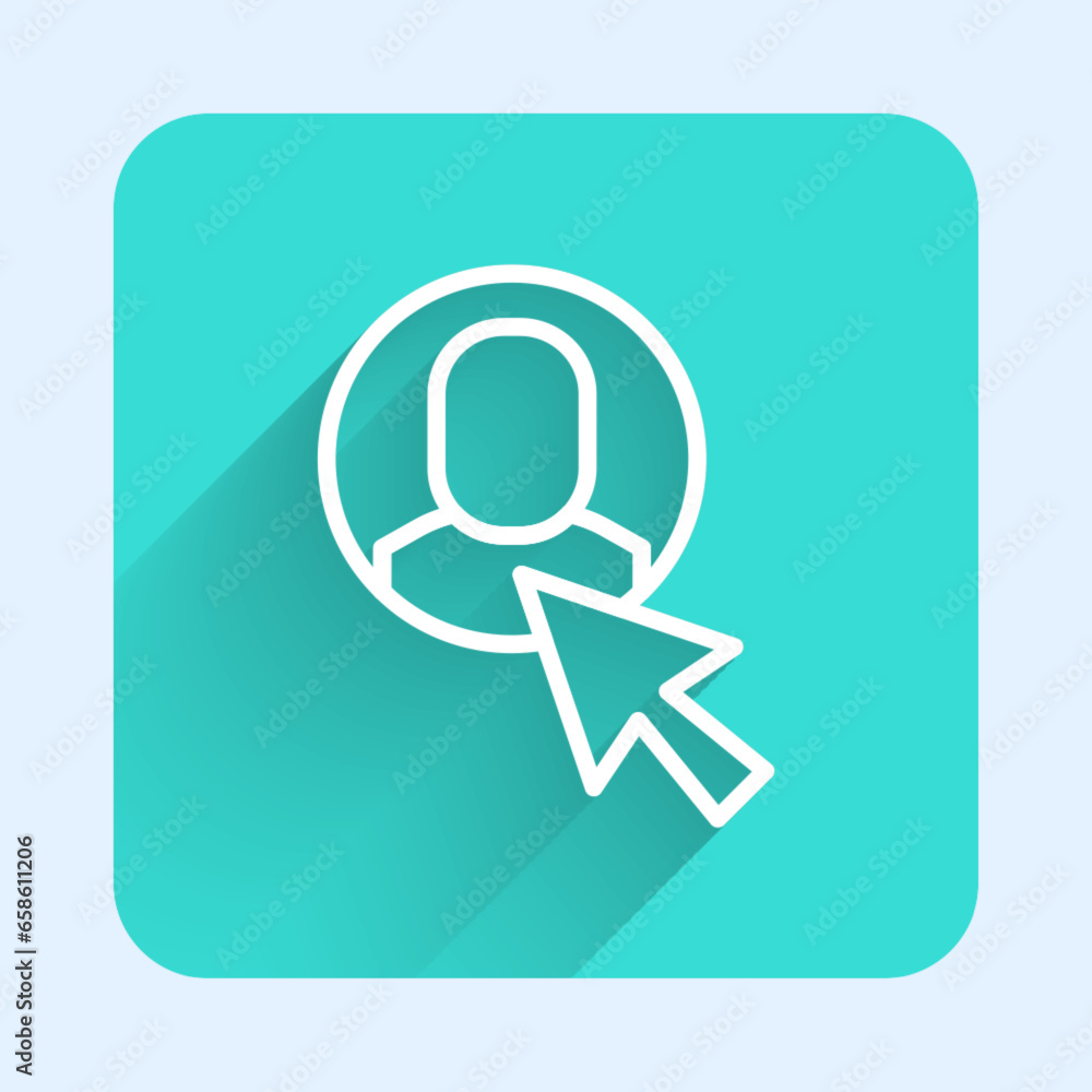 White line Worker icon isolated with long shadow background. Business avatar symbol user profile icon. Male user sign. Green square button. Vector White line Worker icon isolated with long shadow background. Business avatar symbol user profile icon. Male user sign. Green square button. Vector