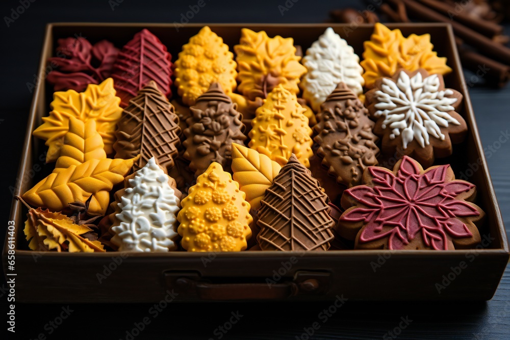 Box with different kinds of Christmas cookies