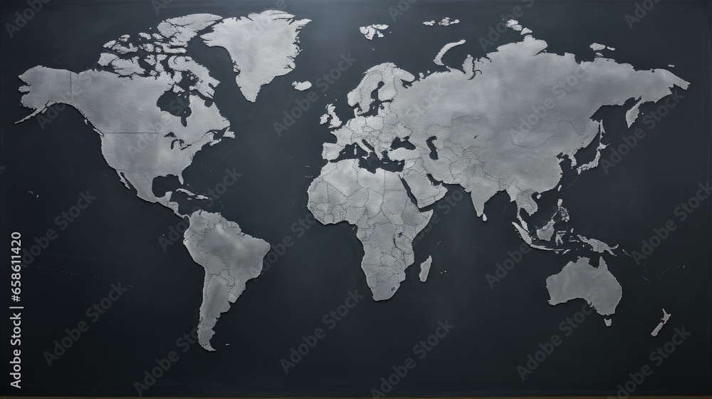 World map in blackboard, AI generated Image - obrazy, fototapety, plakaty 
