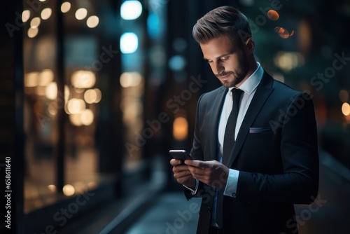 Professional businessman using modern smart phone  © KimlyPNG