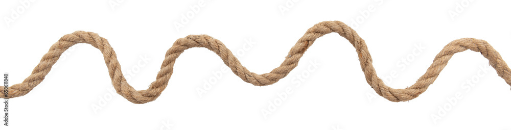 Jute. Twisted linen rope on a white background. Rope - obrazy, fototapety, plakaty 