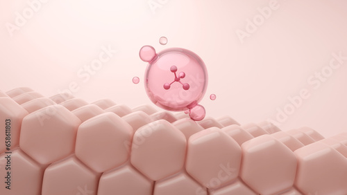 Bild auf Leinwand Molecules of collagen from cream or serum product penetrates to skin and enhancing firmness to skin