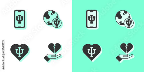 Set Broken heart or divorce, Psychologist online, Psychology, Psi and icon. Vector